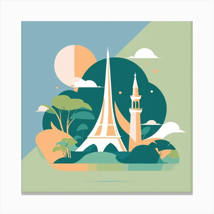 Flat Illustration Of Eiffel Tower Canvas Print by Loulitas