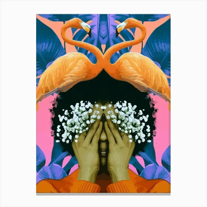 Floral Flamingos Canvas Print by HAMJAM