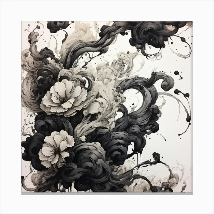 Flowers In Black And White Canvas Print by Yako16