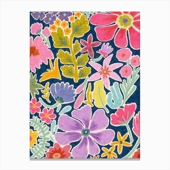 Flowers On A Blue Background Canvas Print by Kartika Paramita