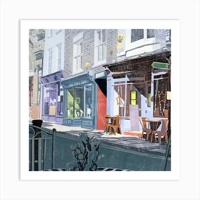 Fossgate Social York Reduction Linocut Art Print by Dan Howden