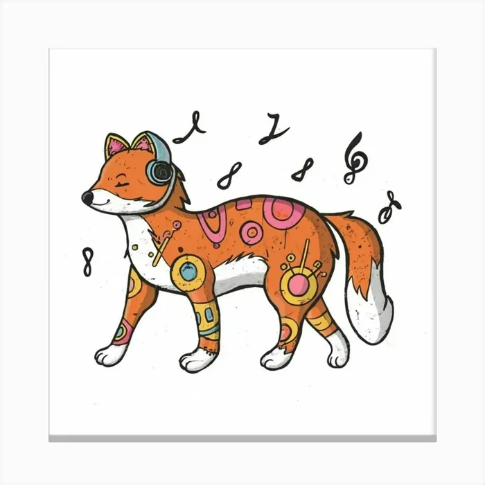 Fox With Headphones Canvas Print by FOX & JAY