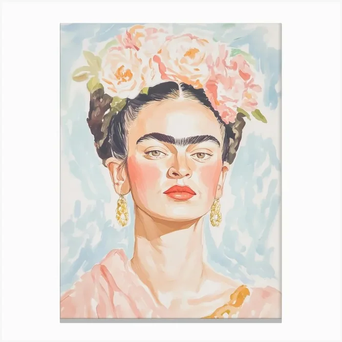 Frida Pastel Watercolor Canvas Print by Melloi Art Prints