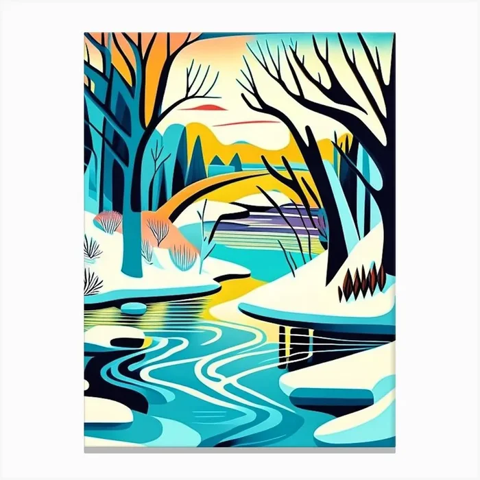 Frozen River Waterscape Midcentury 1 Canvas PrintHH by Hydro Hues