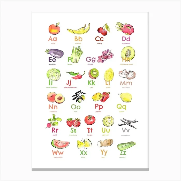Fruit And Vegetable Alphabet Canvas Print by Revista