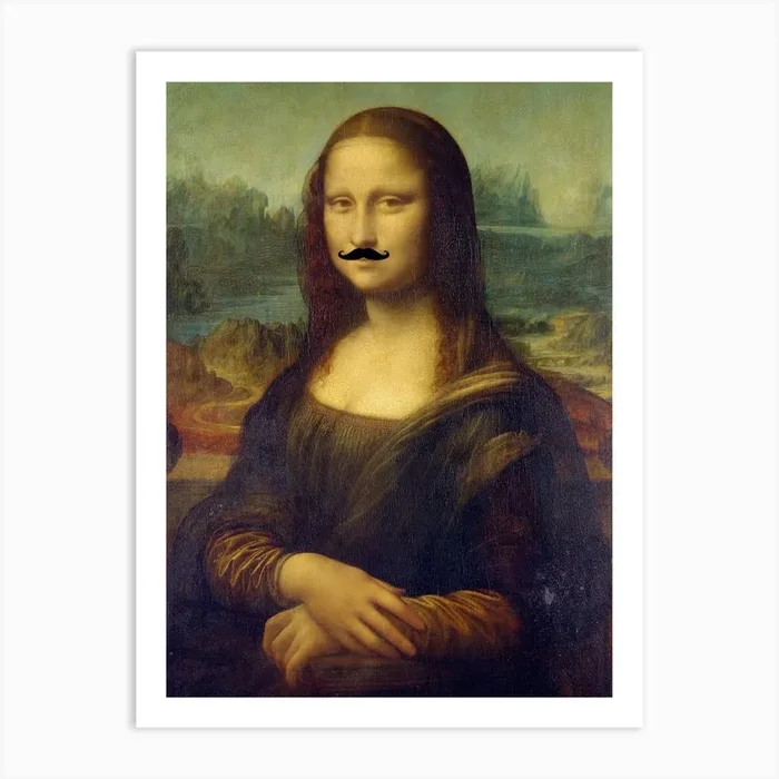 Funny Mona Lisa Moustache Internet Meme Portrait Art Print by Cloud Masaki