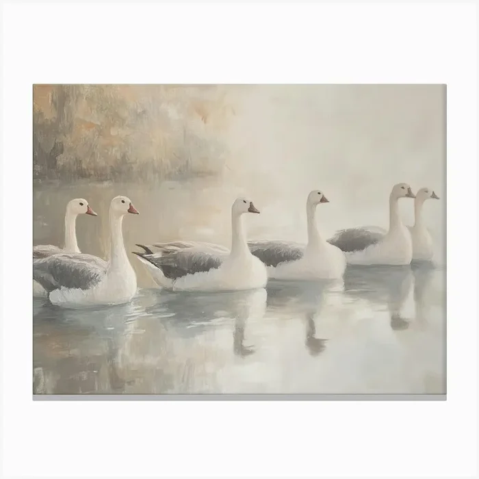 Geese In The Pond Canvas Print by Melloi Art Prints