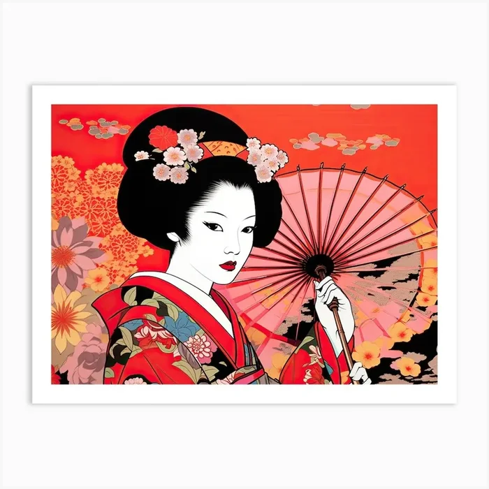 Geisha Face Pop Art 6 Art Print by Blade and Brush