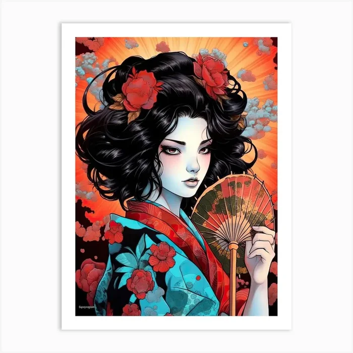 Geisha Flowers 2 Art Print by Blade and Brush