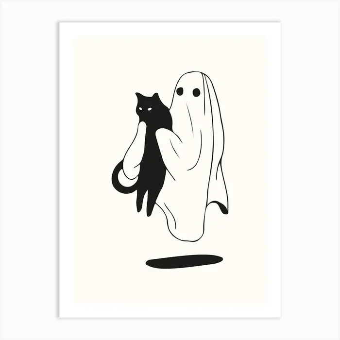 Ghost & Cat Halloween Poster Art Print by House of Saturn
