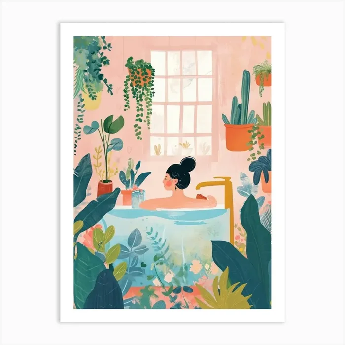 Girl Having A Bath With Plants Lo Fi Kawaii Illustration 1 Art Print by Kawaii Kingdom