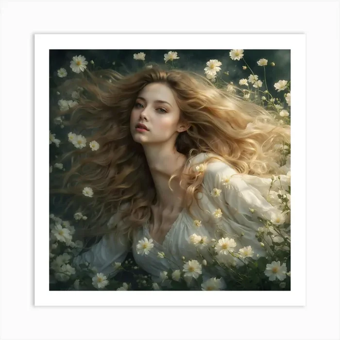 Girl In Flowers Art Print by Autumn Art