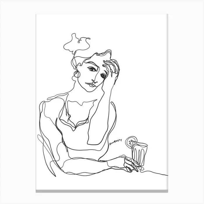 Girl With A Cocktail Canvas Print by Kuralay Kin