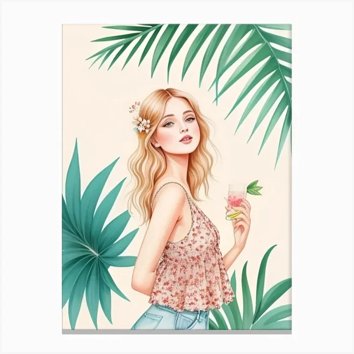 Girl With A Drink Canvas Print by Francizzy