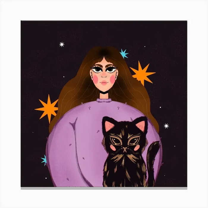 Girl With Cat Canvas Print by juliewuyz