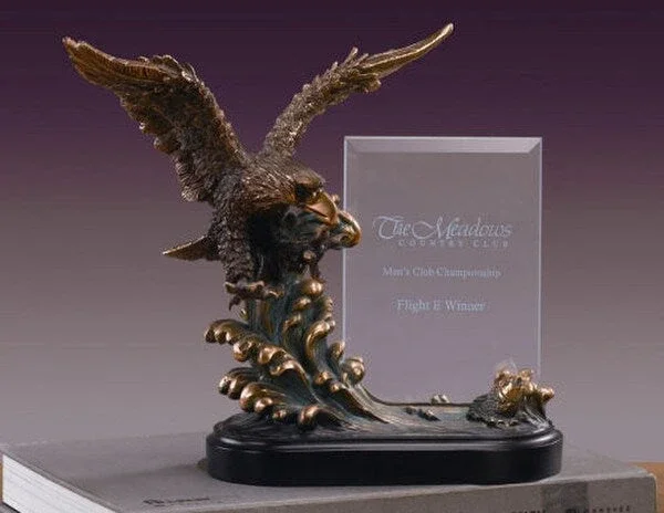 Glass Imprint Eagle on Wave Award Statue