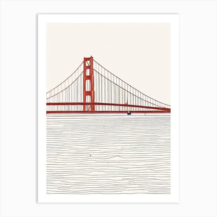 Golden Gate Bridge 2 San Francisco Boho Landmark Illustration Art Print by Landmark Prints