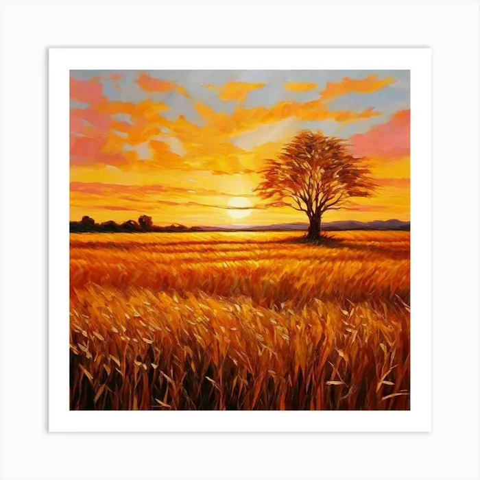 Golden Wheat Field At Sunset Art Print by markoadamo