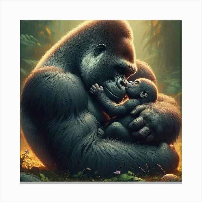 Gorilla Hugging Baby Canvas PrintI by IMagine