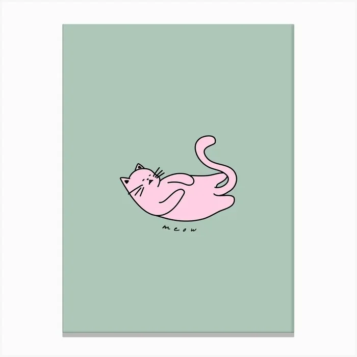 Green And Pink Meow Cat Canvas Print by DecemberSeven