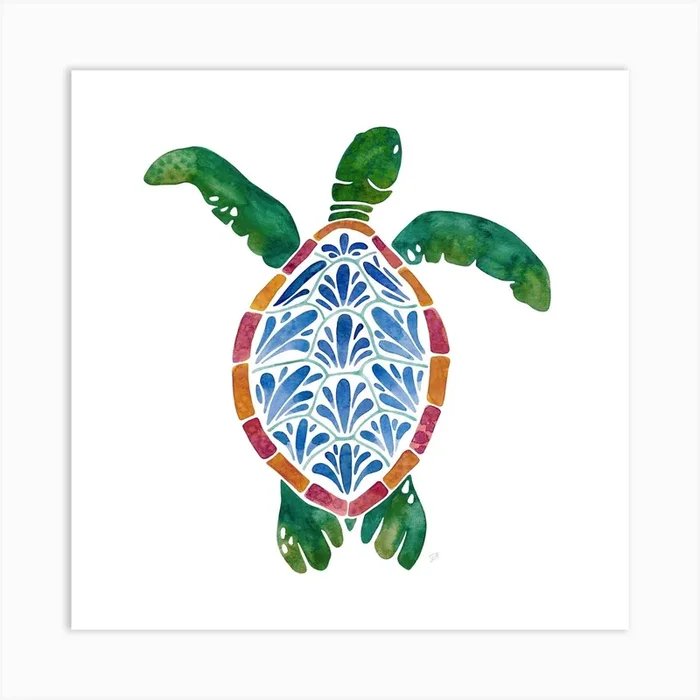 Green Sea Turtle Square Art Print by Giravolta