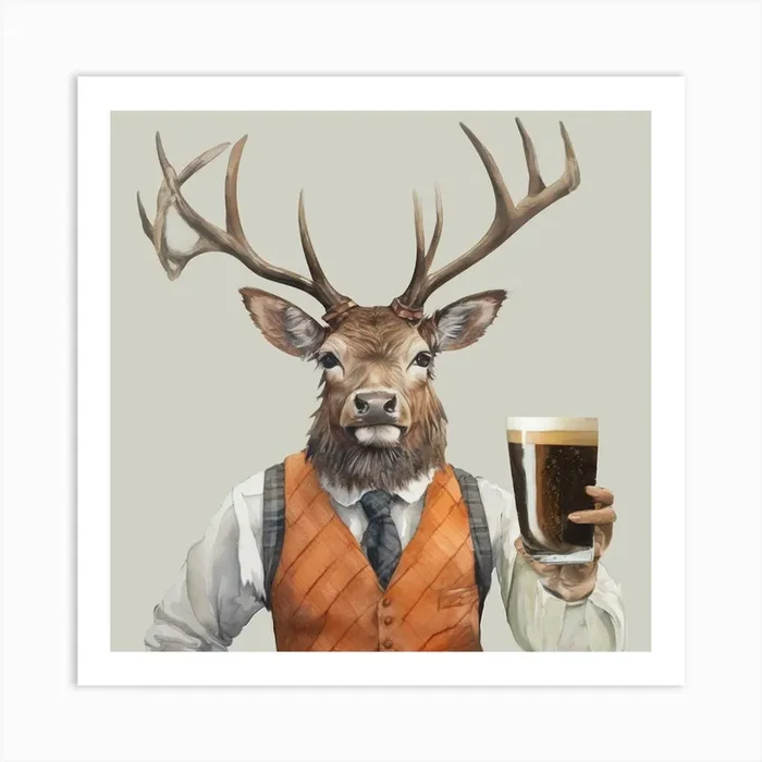 Guiness Stag Final Orange Final Flattened Plain Art Print by Designed By Lorna