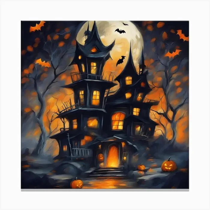 Halloween Haunted House Canvas Print by Hassan Rehman