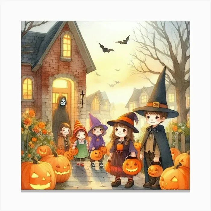 Halloween Kids With Pumpkins Canvas Print by Vivid Imagination