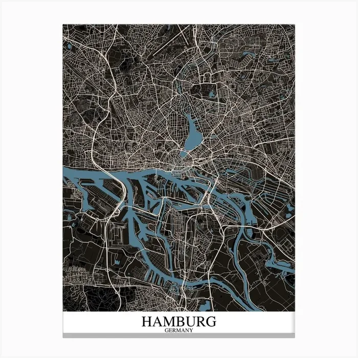 Hamburg Black Blue Canvas Print by Mapply