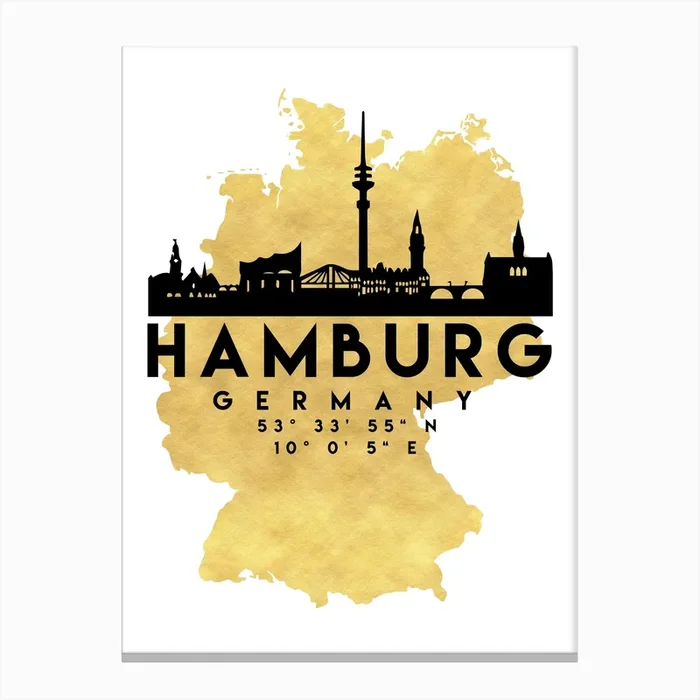 Hamburg Germany Silhouette City Skyline Map Canvas Print by Deificus