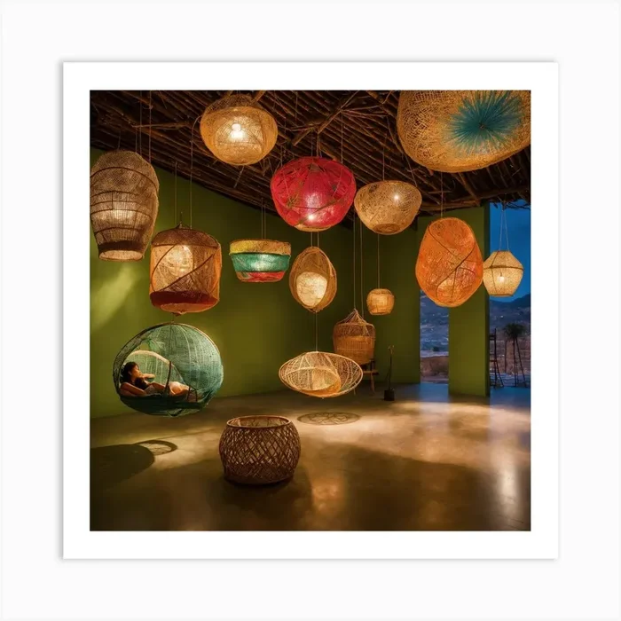 Hanging Wicker Baskets Art PrintM by Mohammed