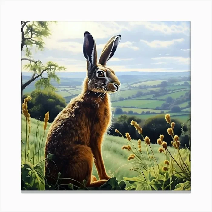 Hare In Countryside 1 Canvas Print by Lozzerly