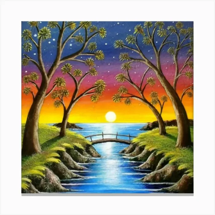 Highly detailed digital painting with sunset landscape design 5 Canvas Print by Hasnany 33