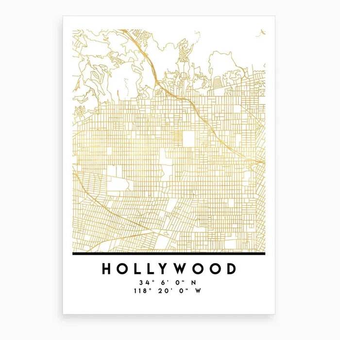 Hollywood California City Street Map Art Print by Deificus