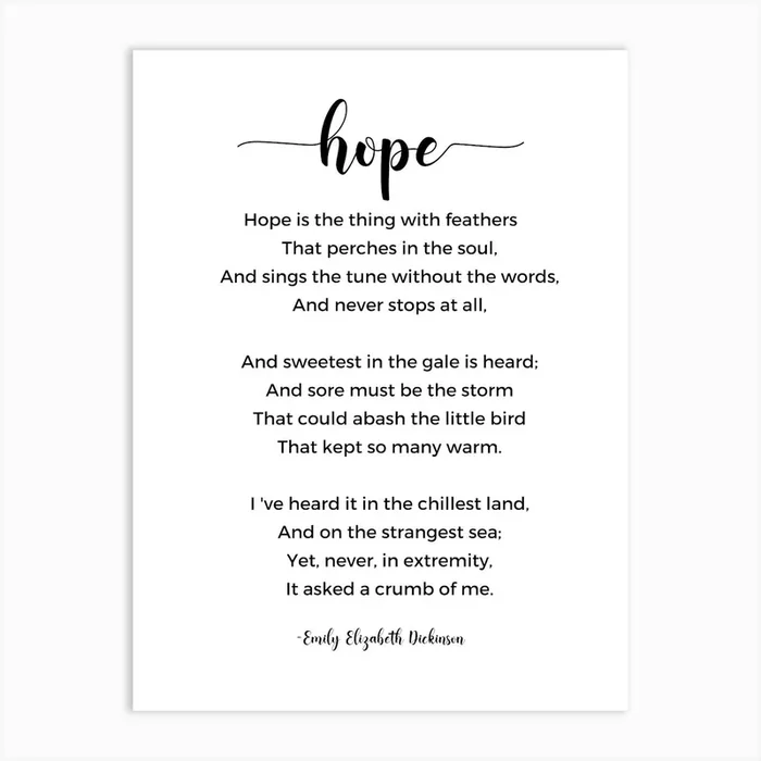 Hope Poem By Emily Elizabeth Dickinson Art Print by Shark Printables