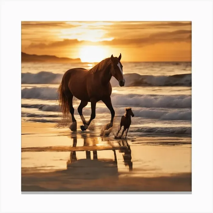 Horse And Foal On The Beach Canvas PrintKA by kouala art