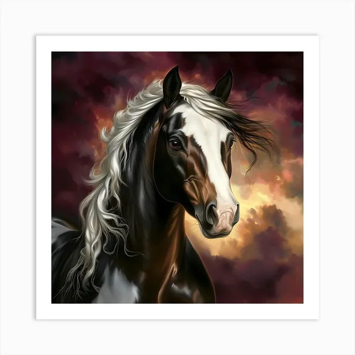 Horse Beneath a Fiery Sky Art Print by Lozzerly