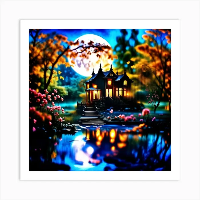 House In The Moonlight Art Print by FATSLIM
