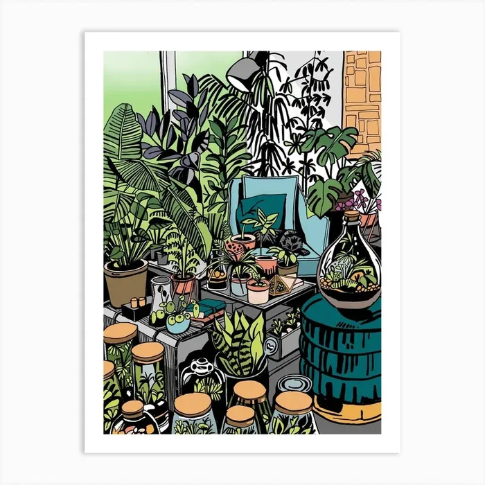 Houseplants And Terrariums Art Print by Freya’s Prints