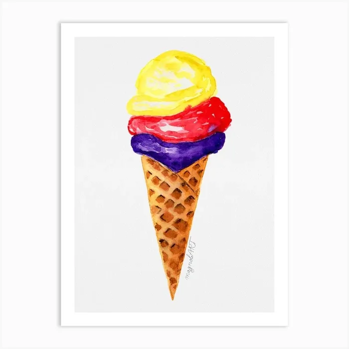 Ice Cream Cone Watercolor Artwork Art Print by Botanical Kata