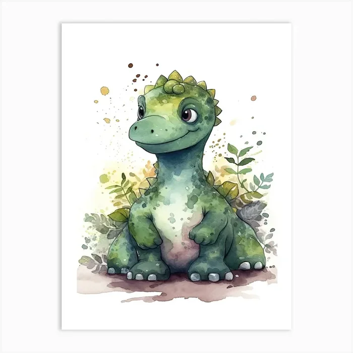 Iguanodon Bernissartensis Cute Dinosaur Watercolour 3 Art Print by Dino Dreams Art