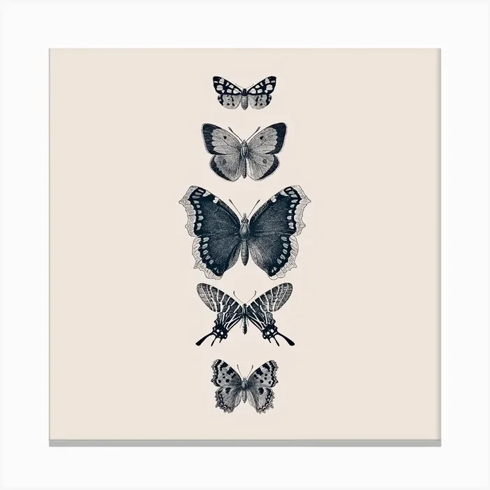 Inked Butterflies Beige Square Canvas Print by Monika Strigel
