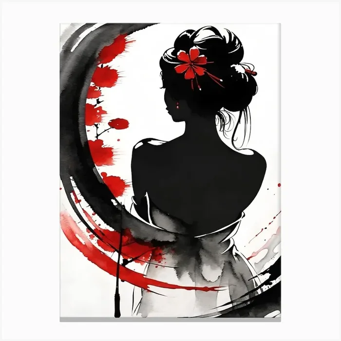 Japanese Woman Painting Canvas Print by A Thousand Words