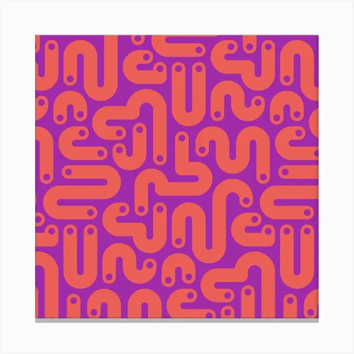JELLY BEANS Squiggly New Wave Postmodern Abstract 1980s Geometric with Dots in Coral Orange on Violet Purple Canvas Print by UnBlink Studio