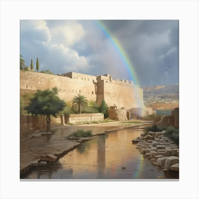 Jerusalem In The Rain Canvas PrintIA by Israel AI