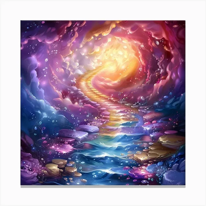 Journey Through the Luminescent Cavern Canvas Print by Lozzerly