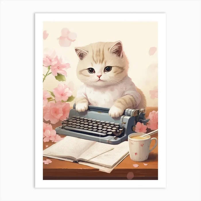 Kawaii Cat Drawings Writing 8 Art Print by Kawaii Kingdom