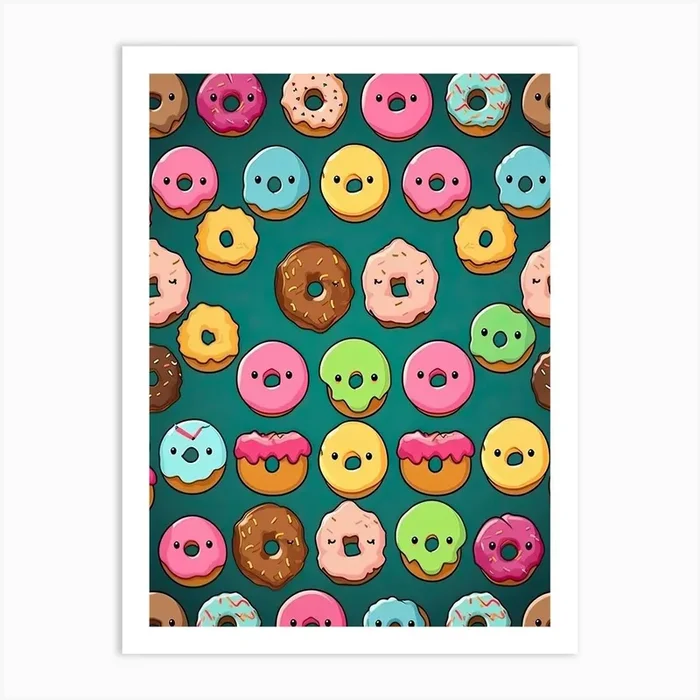 Kawaii Donuts Pattern Art Print by Kawaii Kingdom