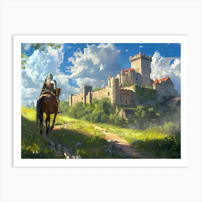 Knight Is Walking Towards A Castle Art Print by littlewhitecat