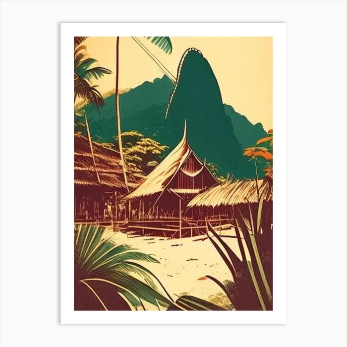 Koh Tao Thailand Vintage Sketch Tropical Destination Art Print by Coconut Cove